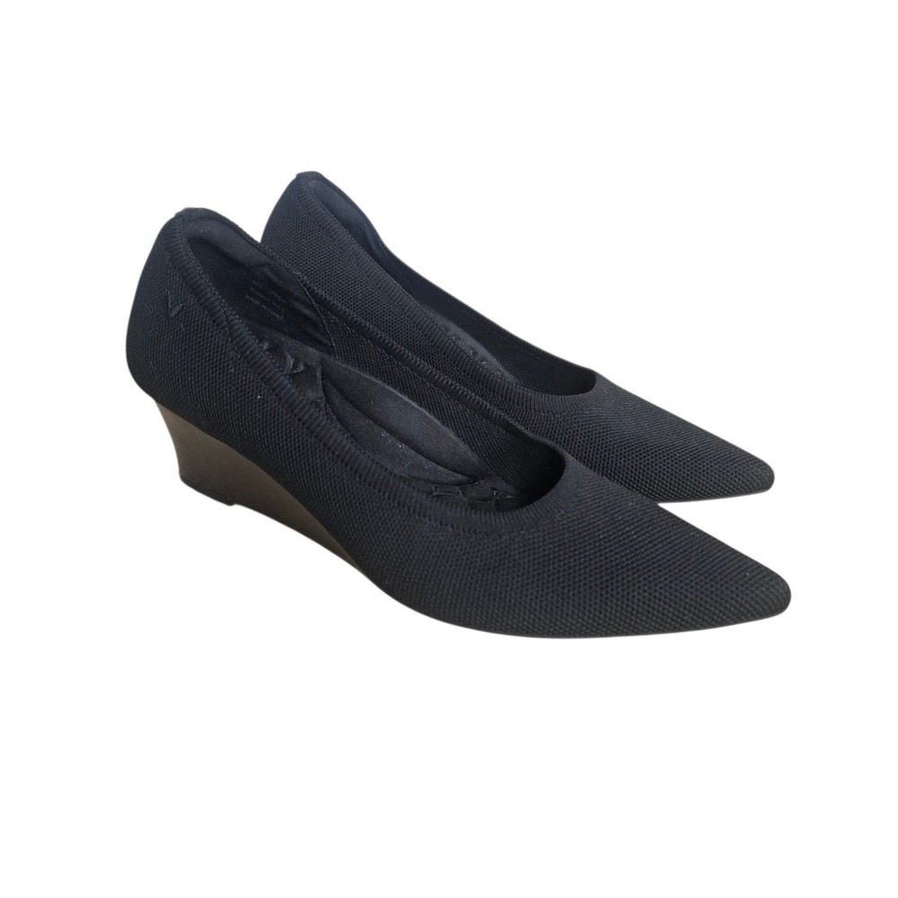 Vivaia Black Pointed Toe Knit Wedge Pumps Shoes Size 38.5 Sustainable Comfort